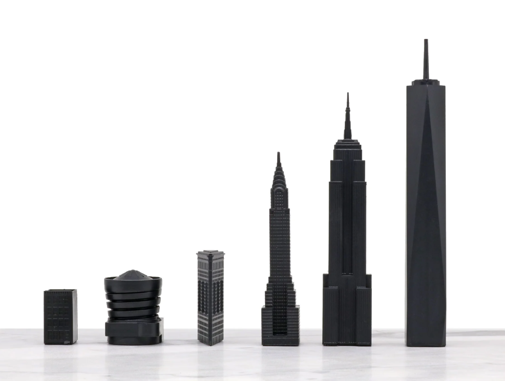 Special Edition Acrylic London vs New York Chess Schachspiel mit Marmorbrett Skyline Chess EINZELSTÜCK