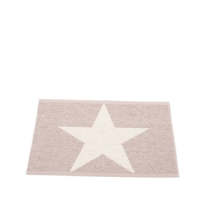 Viggo One Pappelina Kunststoffteppich in Pale Rosa, 70x50 cm, mit großem weißen Sternmuster.