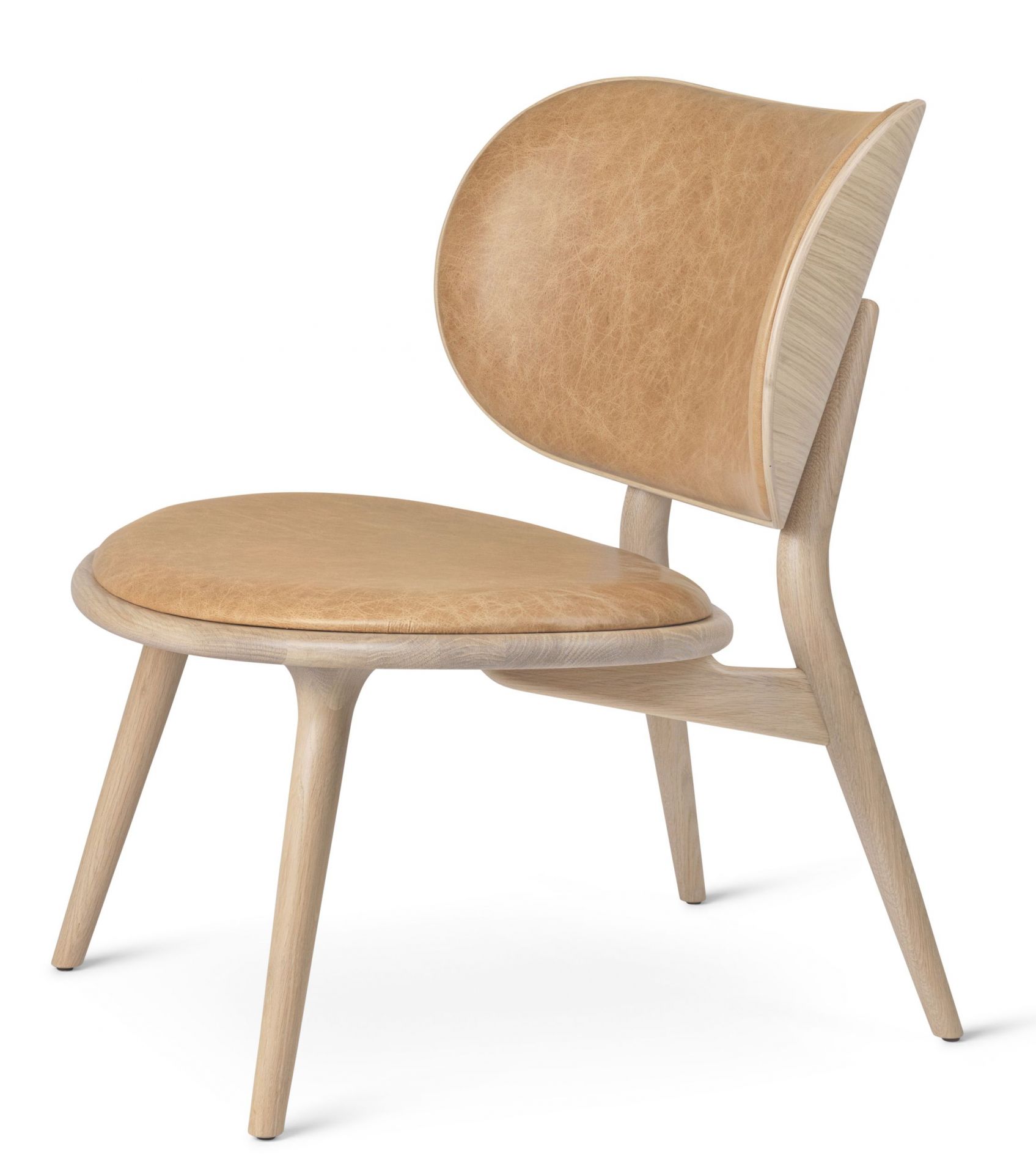 The Lounge Chair Stuhl aus Eiche mit Lederbezug, moderner Holzstuhl für Wohnzimmer.
