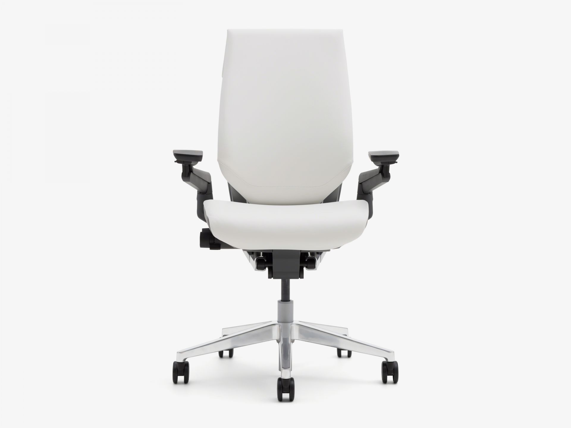 Weißer Steelcase Gesture Bürostuhl mit Stoffbezug, ergonomischer Drehstuhl für komfortables Sitzen.