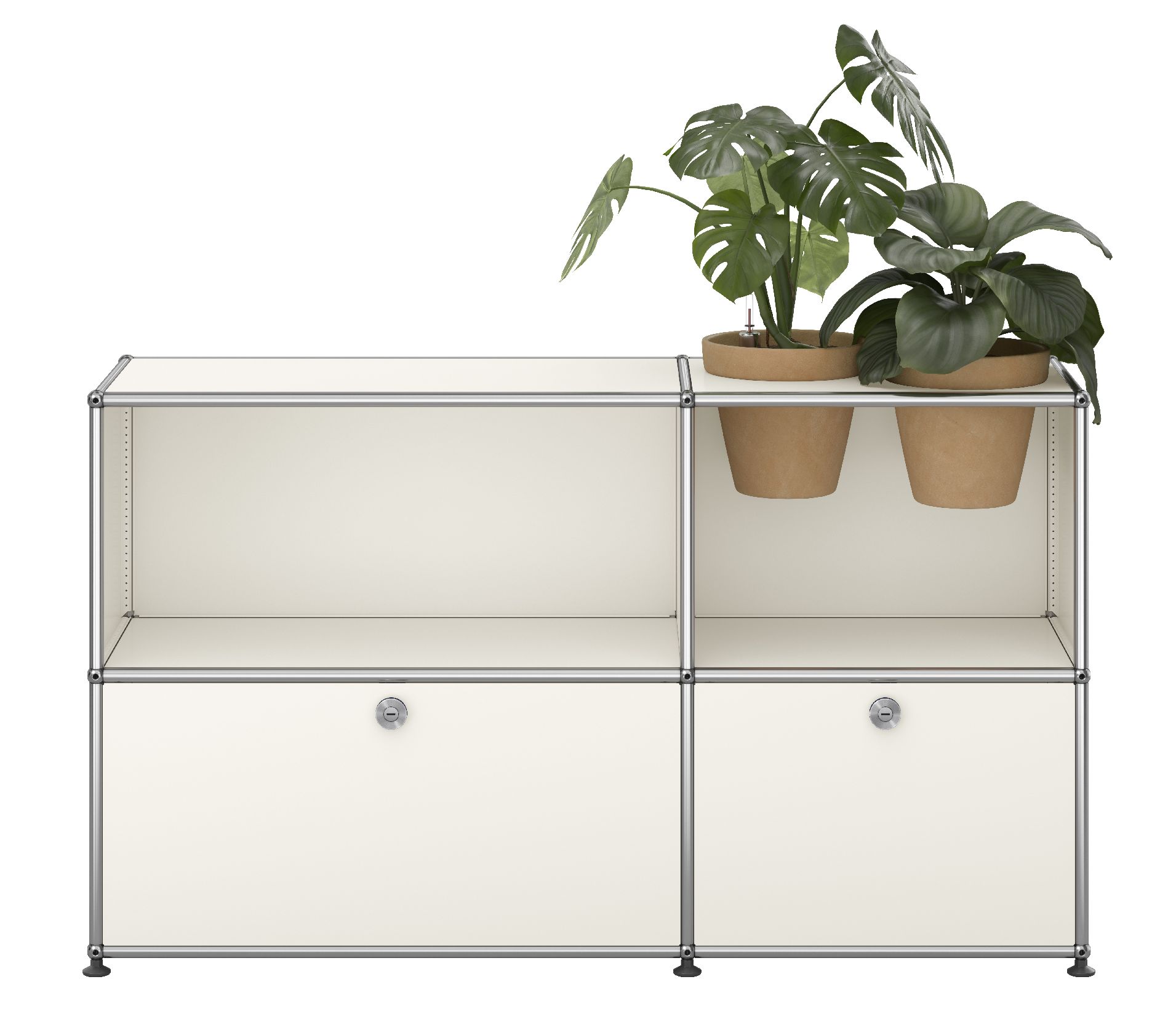 USM Haller Sideboard M57 mit Klapptüren und Pflanzeneinsatz Reinweiss