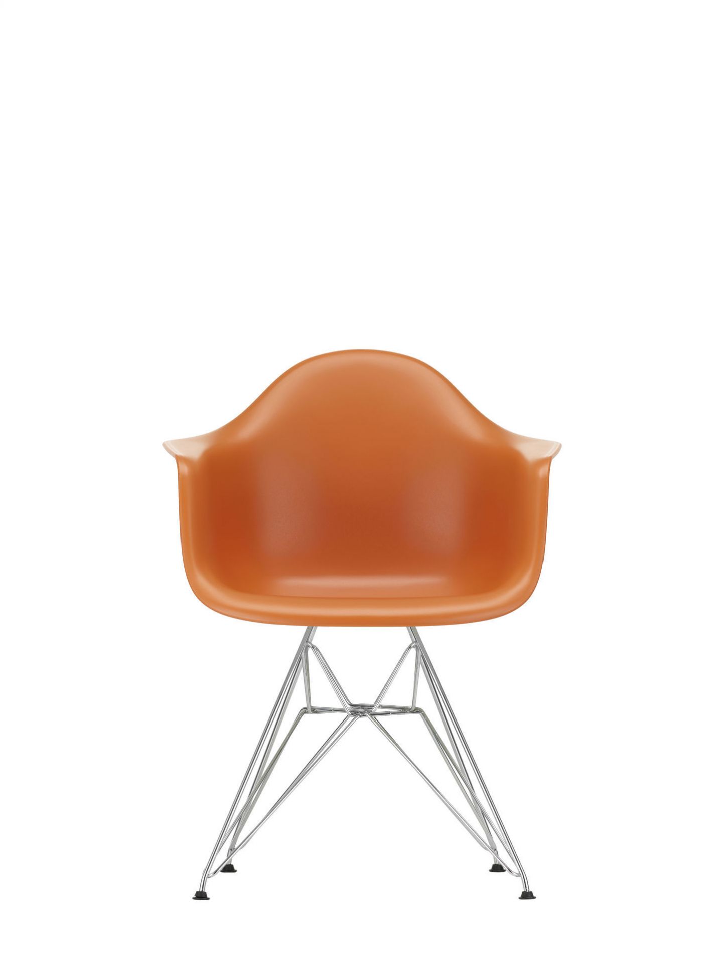 Eames Plastic Arm Chair DAR, Vitra Stuhl in Grün mit verchromtem Gestell.