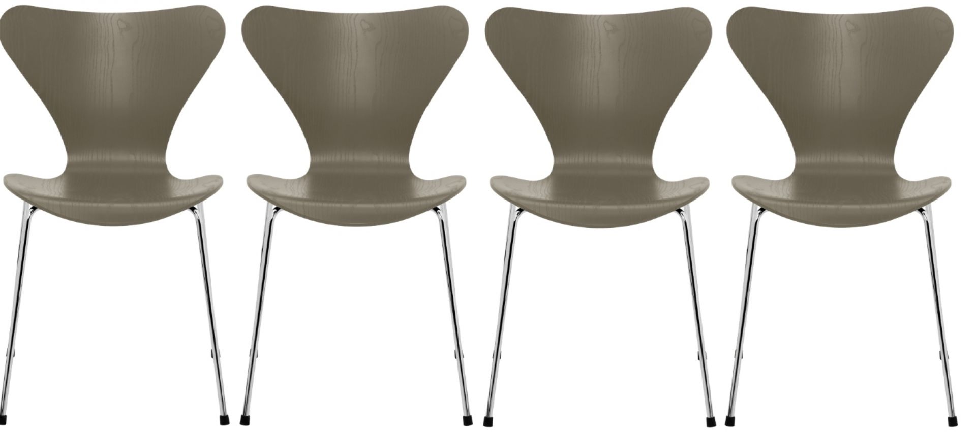 Siebener / Serie Stuhl 3107 Esche 4-er Set Fritz Hansen Olive green
