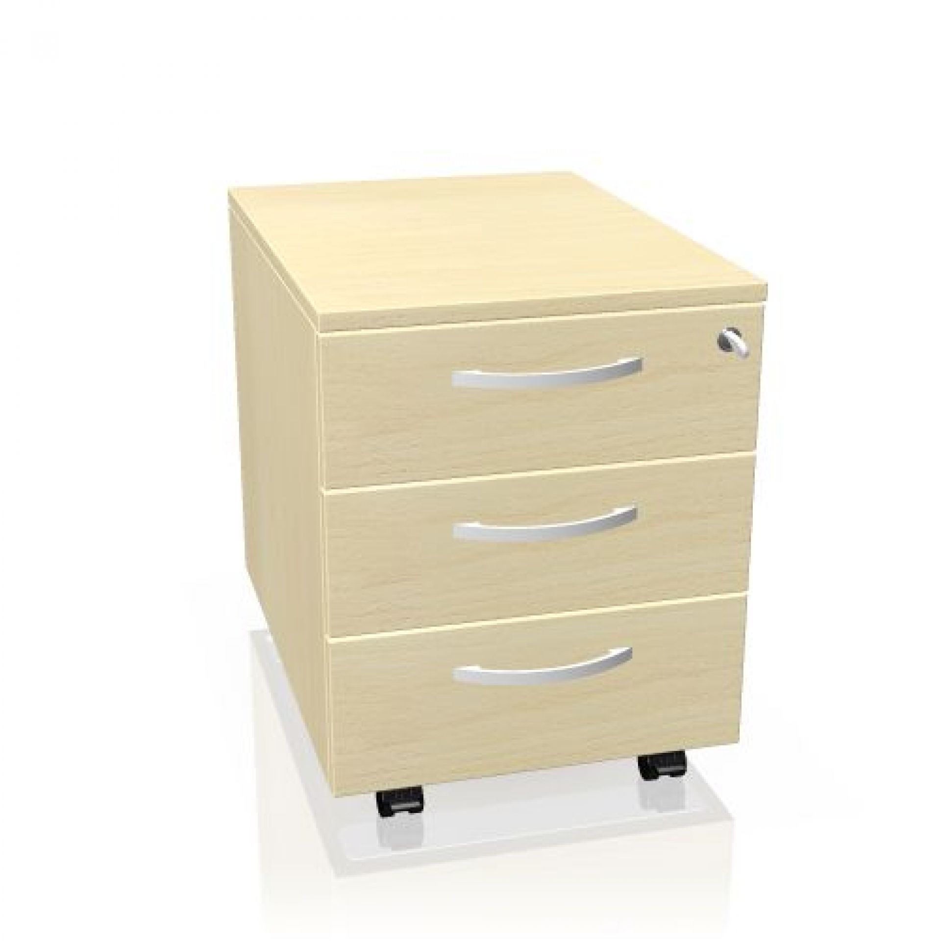 OrgaPlus Rollcontainer von Palmberg: Bürocontainer mit drei Schubladen und Rollen in Holzoptik.