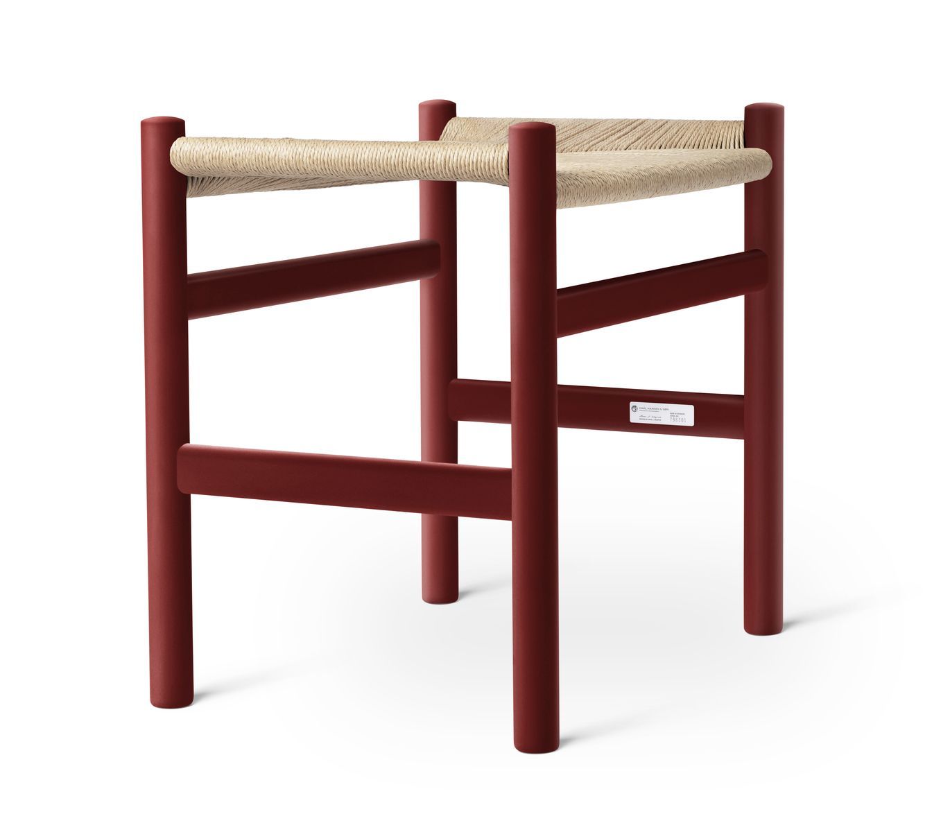 Roter CH53 Hocker von Carl Hansen & Søn mit Sitzfläche aus Naturgeflecht.