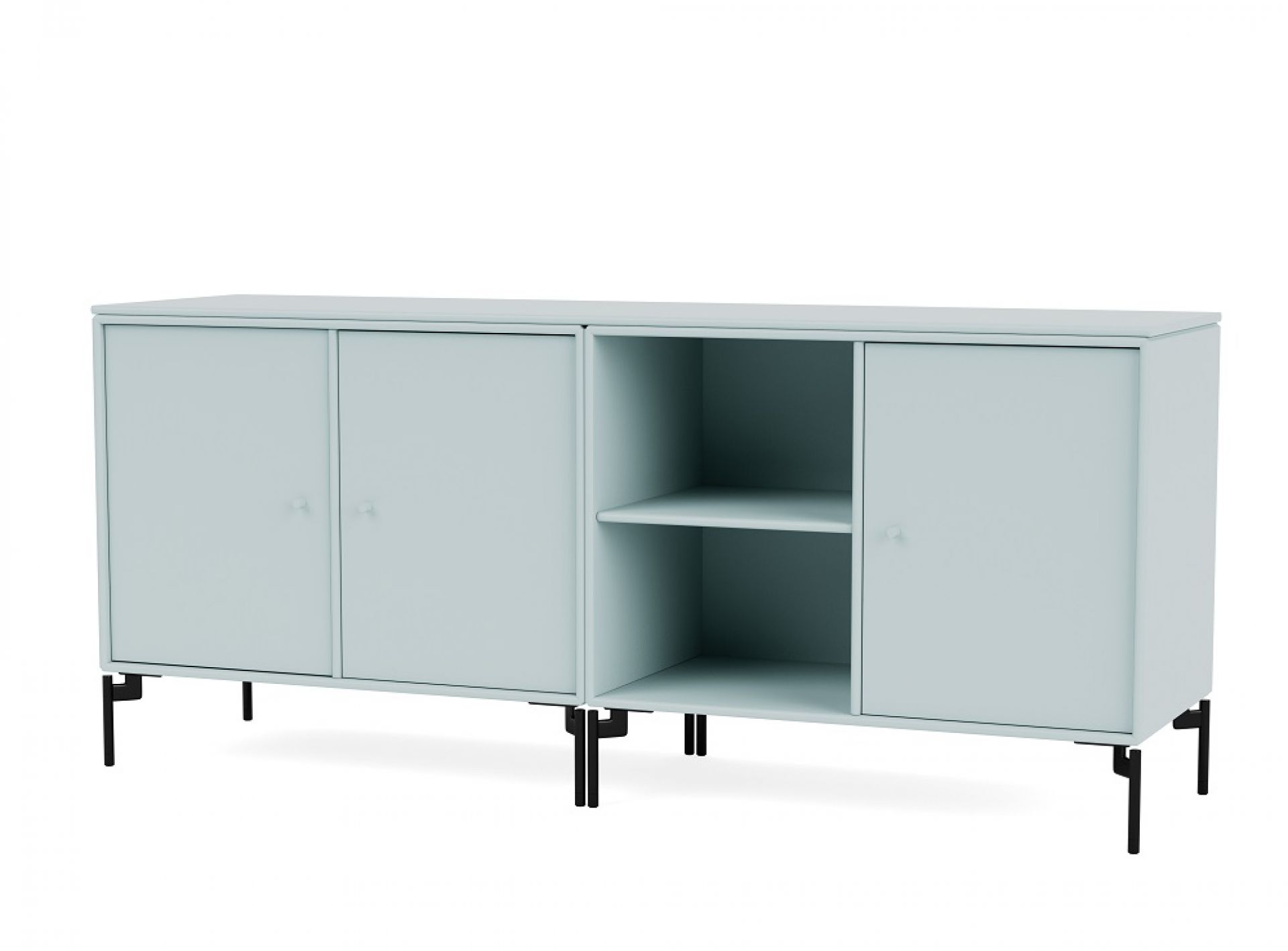 Save Sideboard Low mit Türen und Regalfach in Montana Flint, modernes Sideboard für Wohnzimmer.
