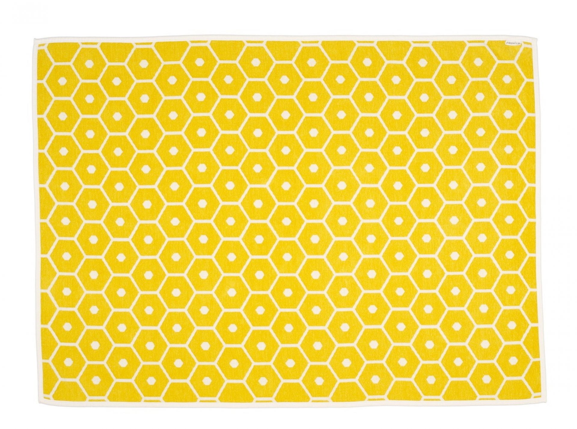 Zitronengelbe Wolldecke mit Wabenmuster von Pappelina, weiche und warme Decke für Zuhause.