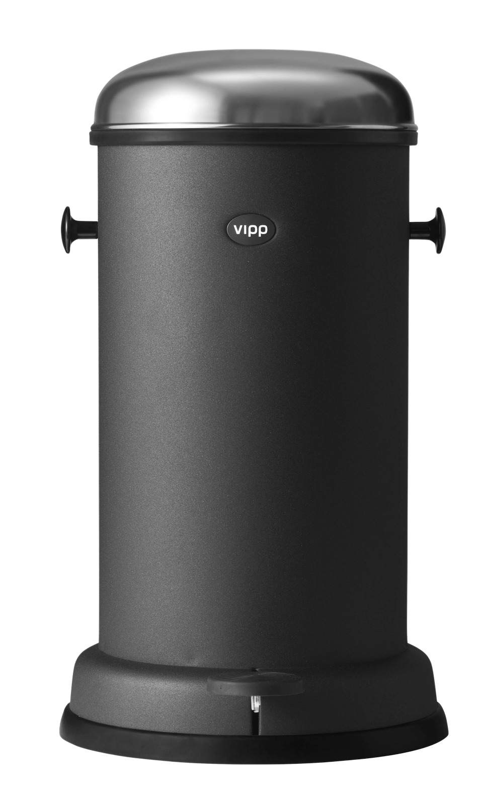 Vipp Treteimer 14 L in Schwarz, ein stilvoller Abfalleimer mit Pedal und Edelstahldeckel.