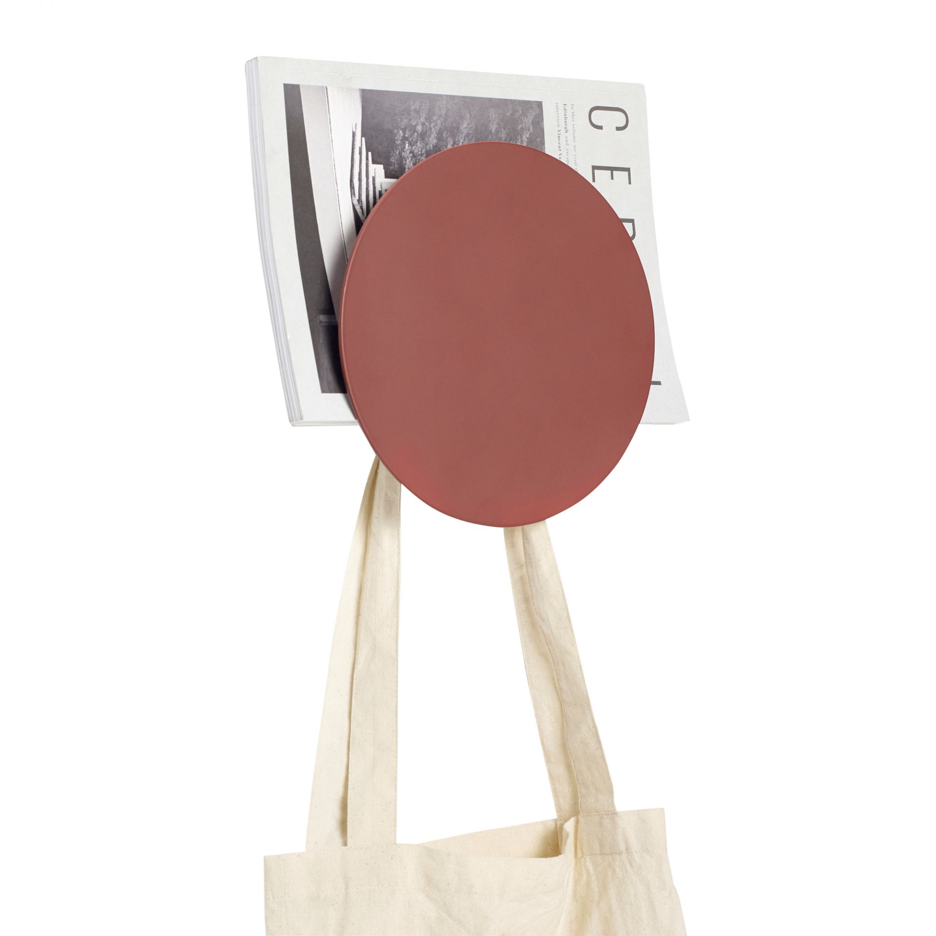 Red Metal Knob Magazinhalter für die Wand Hübsch Interior EINZELSTÜCK