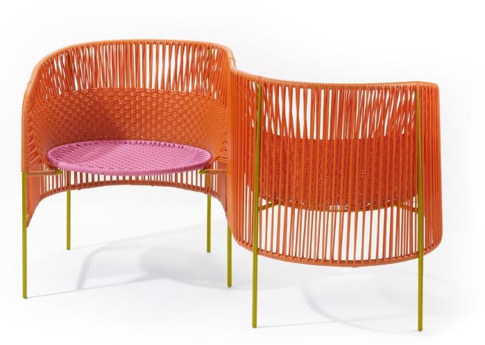 Caribe Vis a Vis Bench Bank Outdoor ames Orange / Kaugummirosa / Currygelb