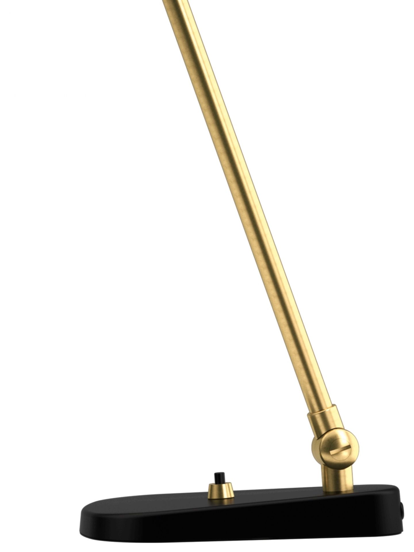 Detailaufnahme der VL38 Tischleuchte von Louis Poulsen in Schwarz mit goldenem Arm.