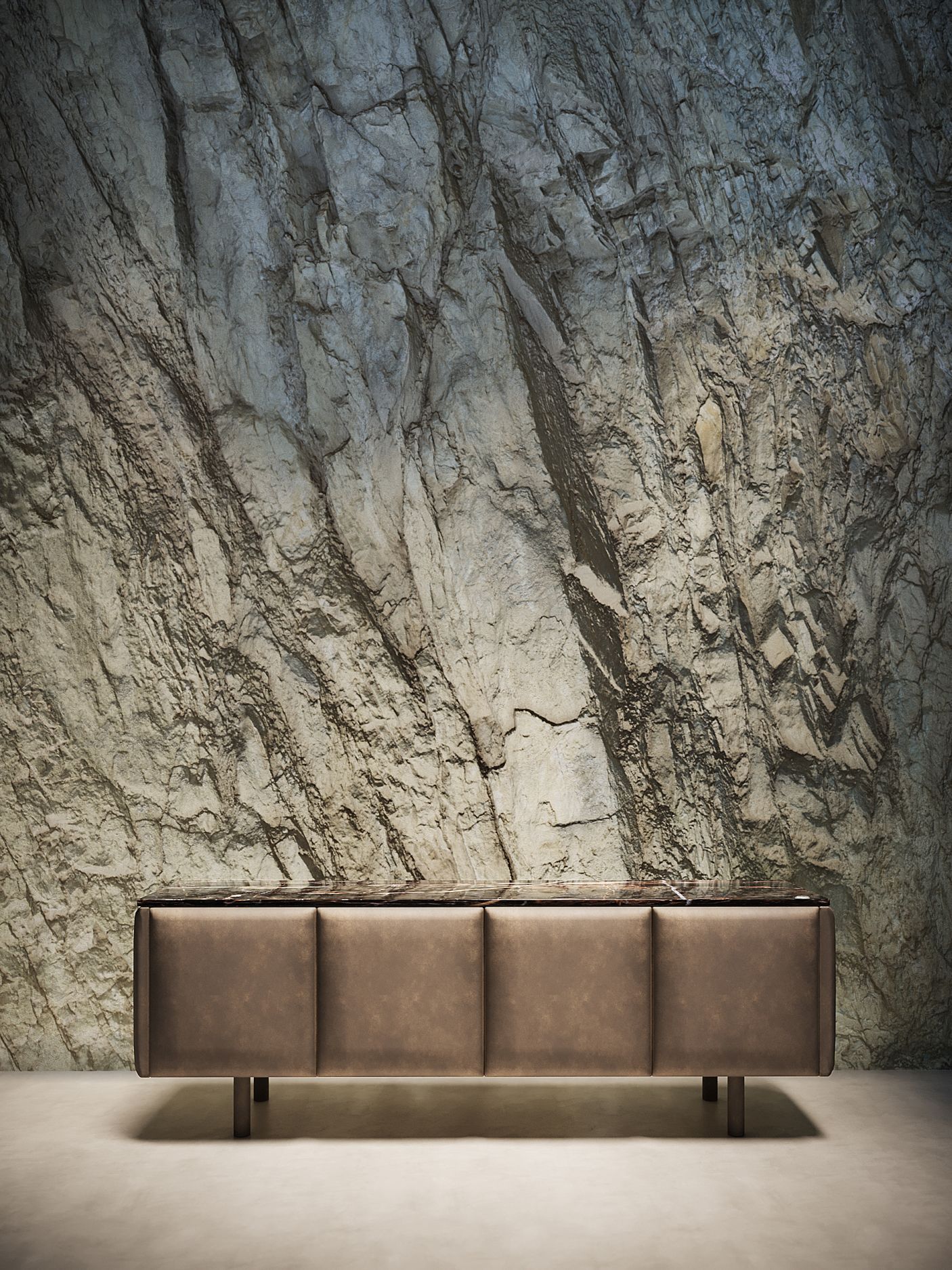Turi Sideboard Saint Laurent Marmor und taupefarbenes Leder Mansi London