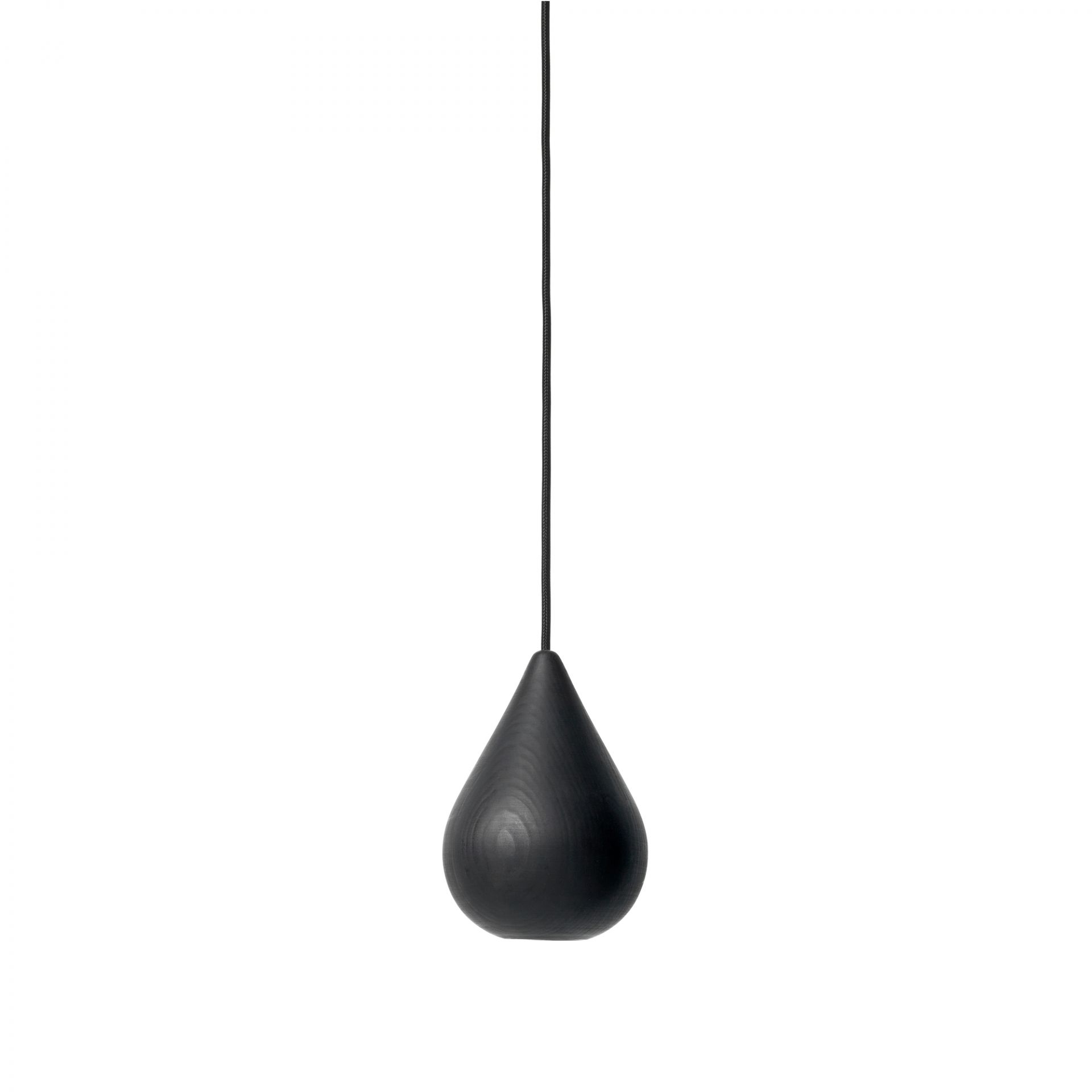 Schwarze Liuku Pendelleuchte in Tropfenform aus geöltem Lindenholz, moderne Hängelampe für Innenräume.