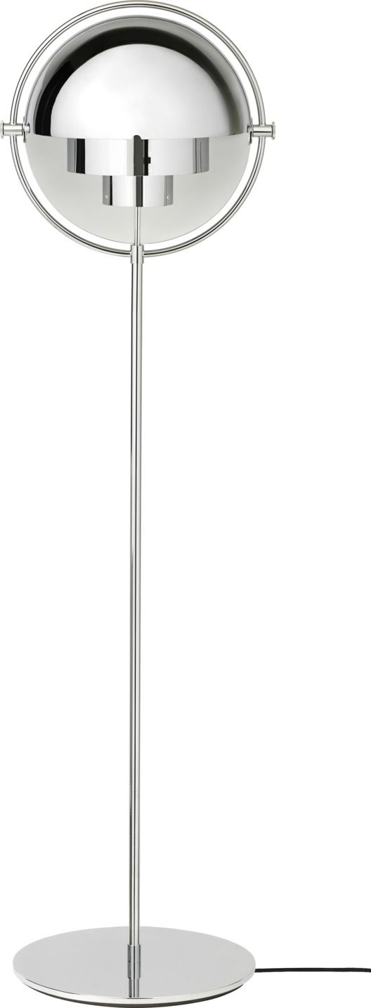 Multi-Lite Stehleuchte Chrom von Gubi: Moderne Stehlampe mit verstellbarem Schirm und Chromgestell.