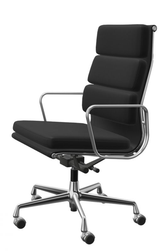 Soft Pad Chair EA219 / EA 219 HOHER RÜCKEN , DREHBAR, LEDER PREMIUM F NERO MIT KONTRASTNAHT, GESTELL VERCHROMT Vitra EINZELSTÜCK 