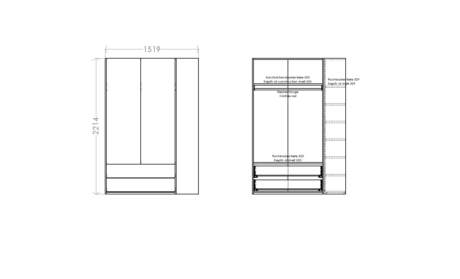 MODULAR PLUS Schrank Kombination mit Anbauregal rechts B 151,9 cm Müller Möbelwerkstätten