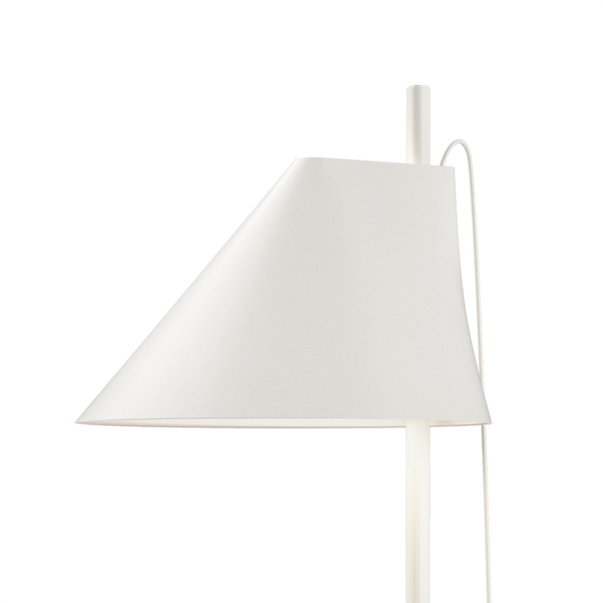 Weiße Yuh LED Stehleuchte von Louis Poulsen, moderne Stehlampe mit kegelförmigem Lampenschirm für Wohnzimmer und Büro.