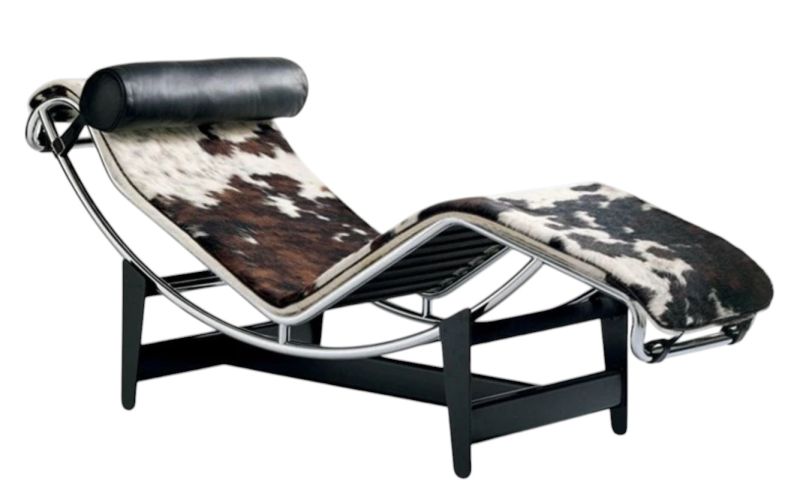4 Chaise Longue à reglage continu Liege Fell Schwarz /Braun/Weiß / Nackenrolle Leder schwarz Cassina VORZUGSKOMBINATION QUICK-SHIP 