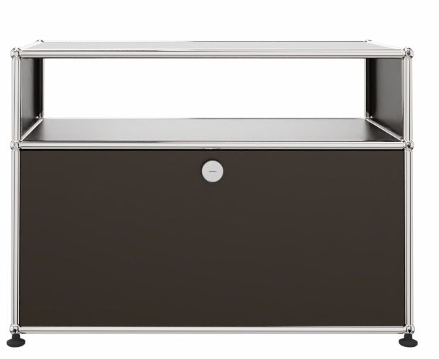 USM Haller Beistellmöbel mit 1 Schublade braun USM Haller Beistellmöbel in Braun mit Schublade und offenem Fach, modernes Designmöbel.