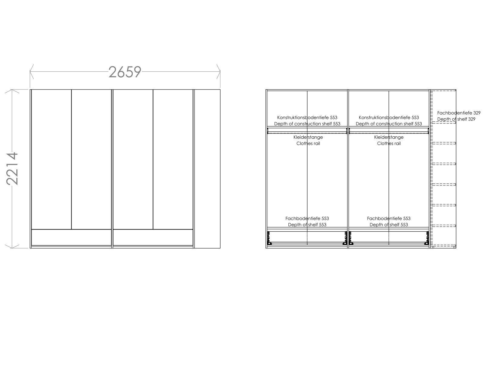 MODULAR PLUS Schrank Kombination Doppelschrank mit 2 Schubkästen und Anbauschrank rechts Müller Möbelwerkstätten