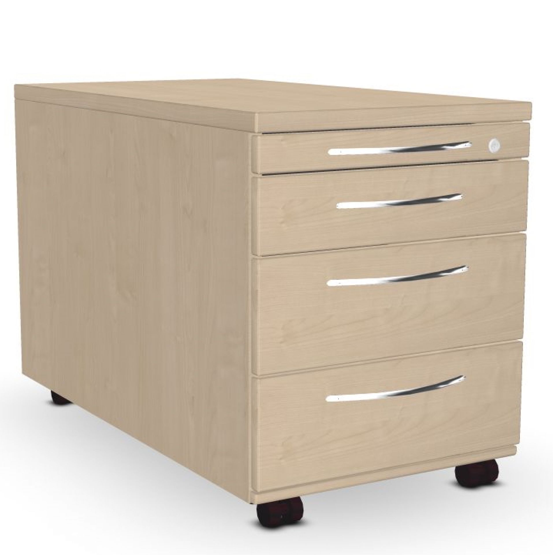 Rollcontainer von König+Neurath: Büro Rollcontainer mit vier Schubladen und Rollen in hellem Holzdekor.