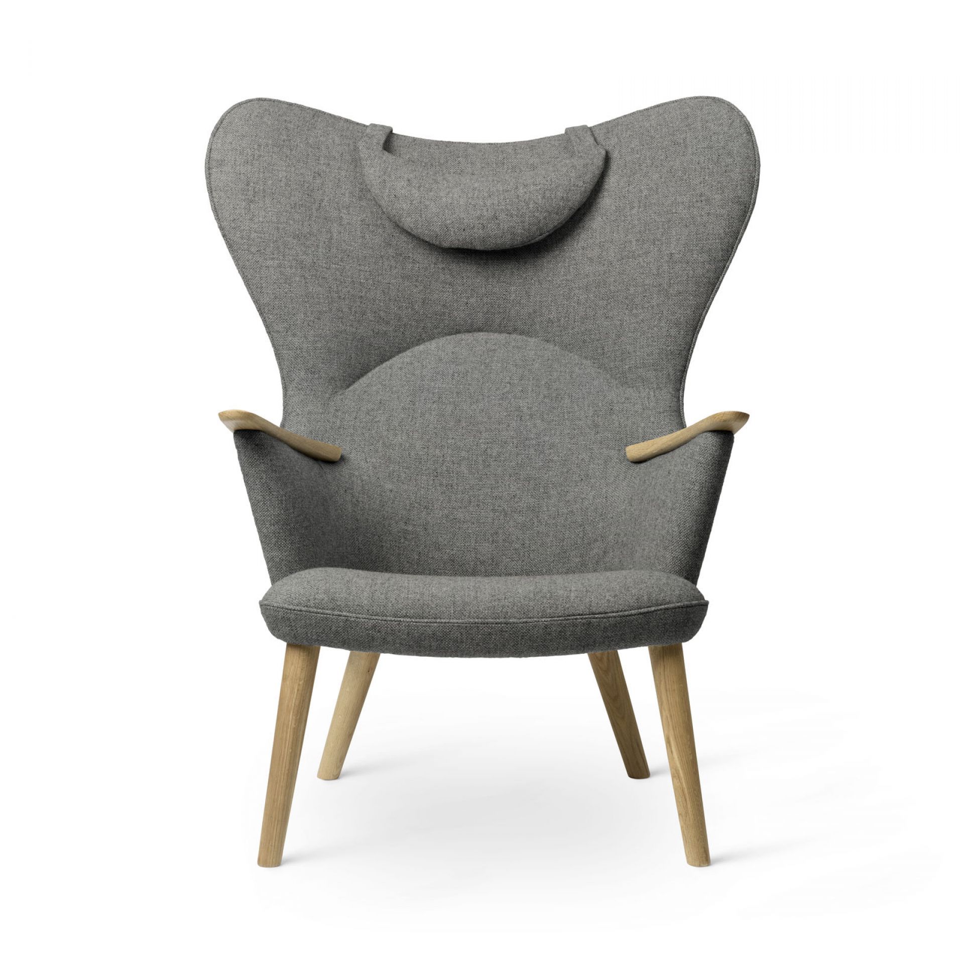 CH78 Mama Bear Sessel von Carl Hansen & Søn in grauem Stoff und Holzbeinen.