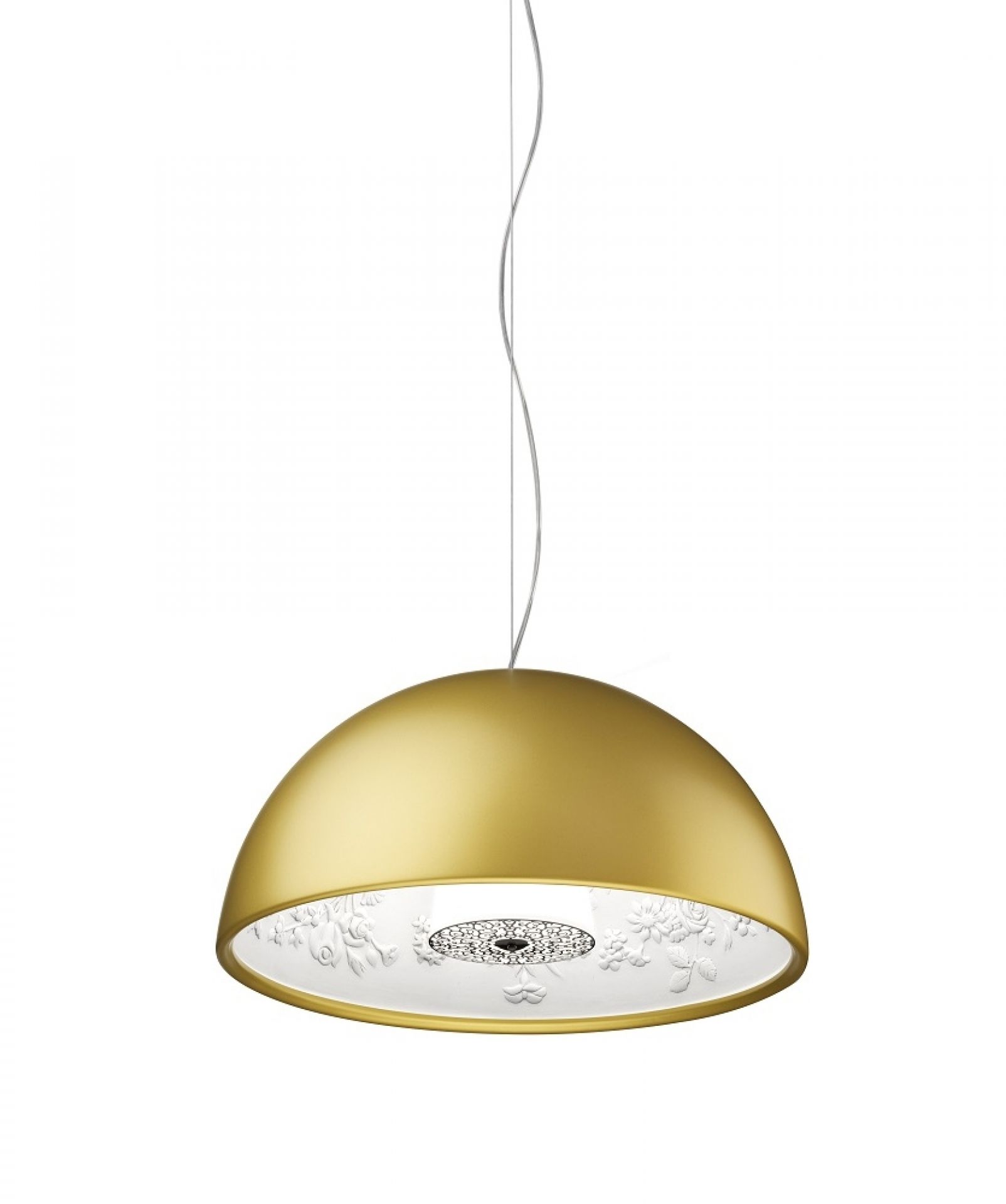 Goldene Skygarden Pendelleuchte von Flos, kleine Hängelampe mit floralem Dekor für stilvolle Innenbeleuchtung.