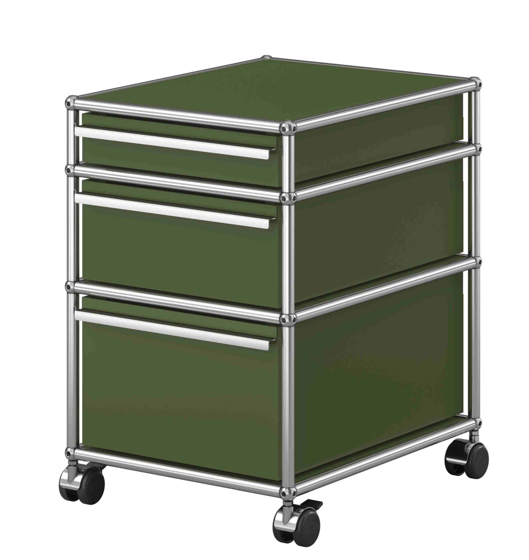 USM Haller Rollcontainer mit 3 Schubladen Olivgrün