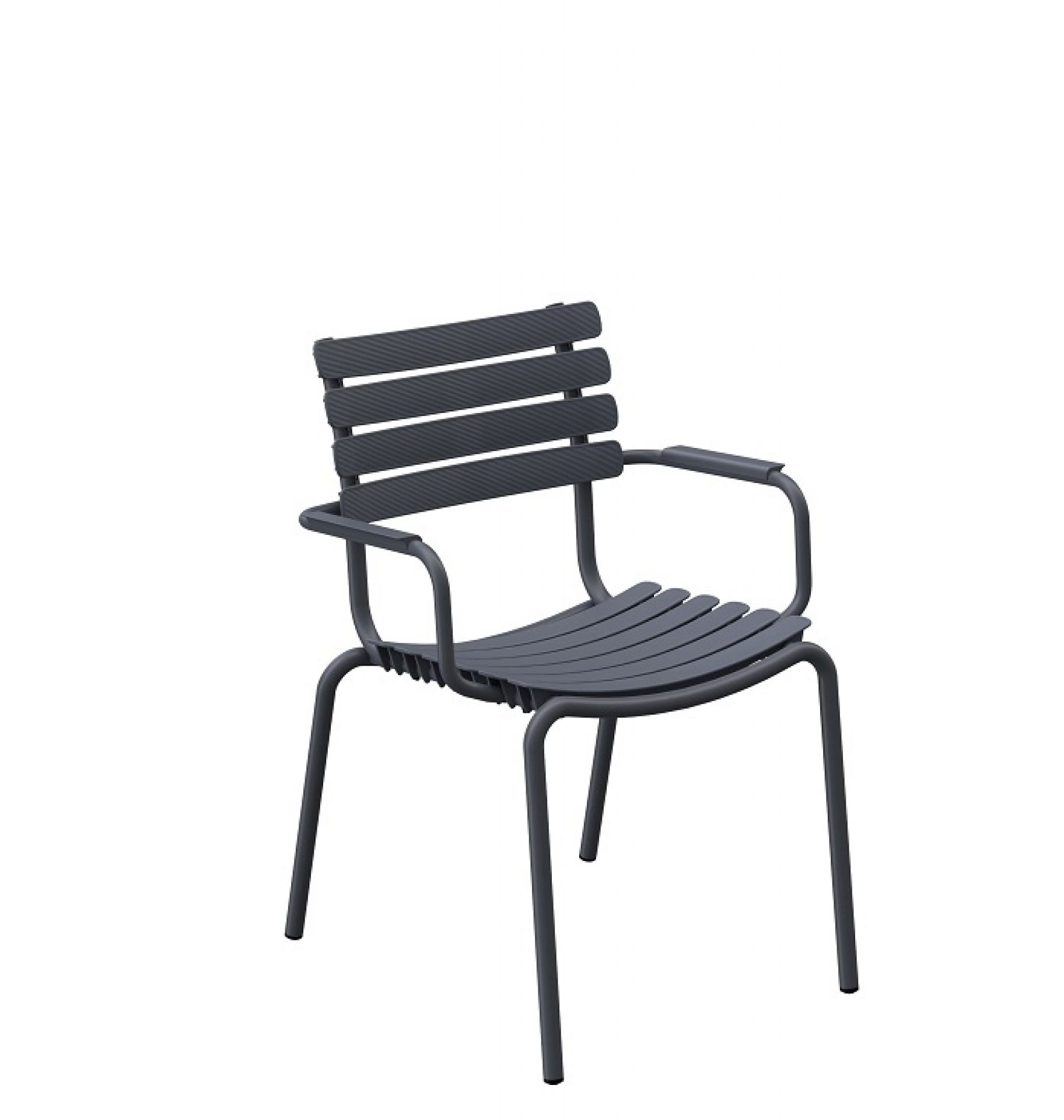 Grauer ReClips Outdoor Stuhl von Houe mit Armlehnen aus Aluminium für den Garten.