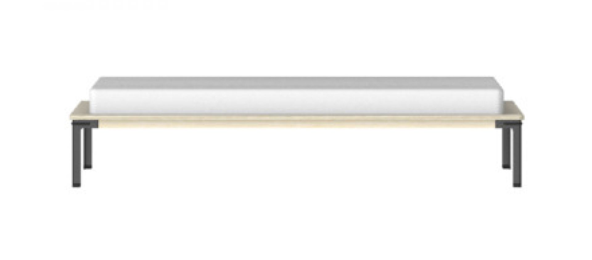 Schwarzes Seiltänzer Bett 140x200 cm von Nils Holger Moormann mit Lattenrost und weißer Matratze.