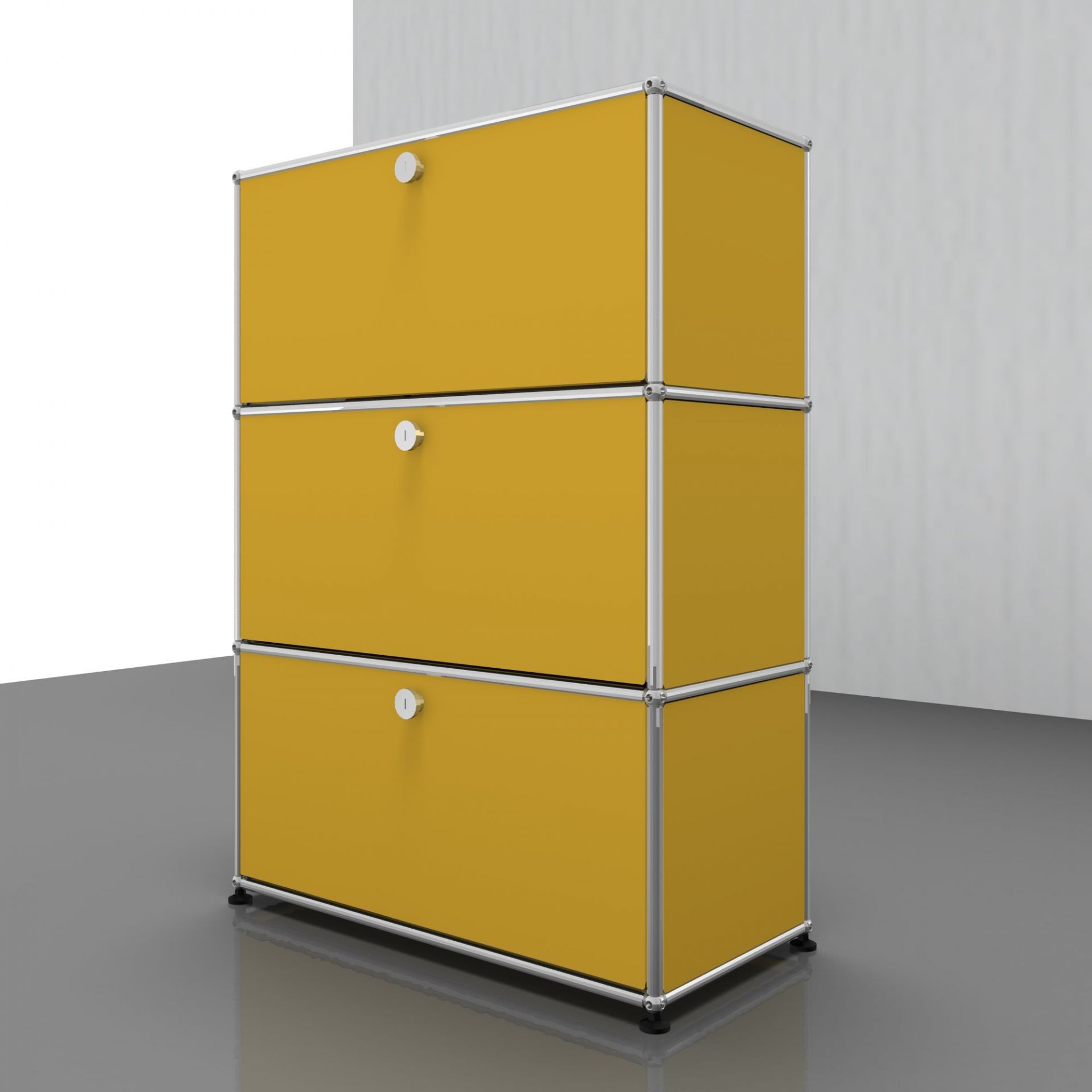 USM Haller Highboard mit 3 Klappen – QUICK SHIP - goldgelb