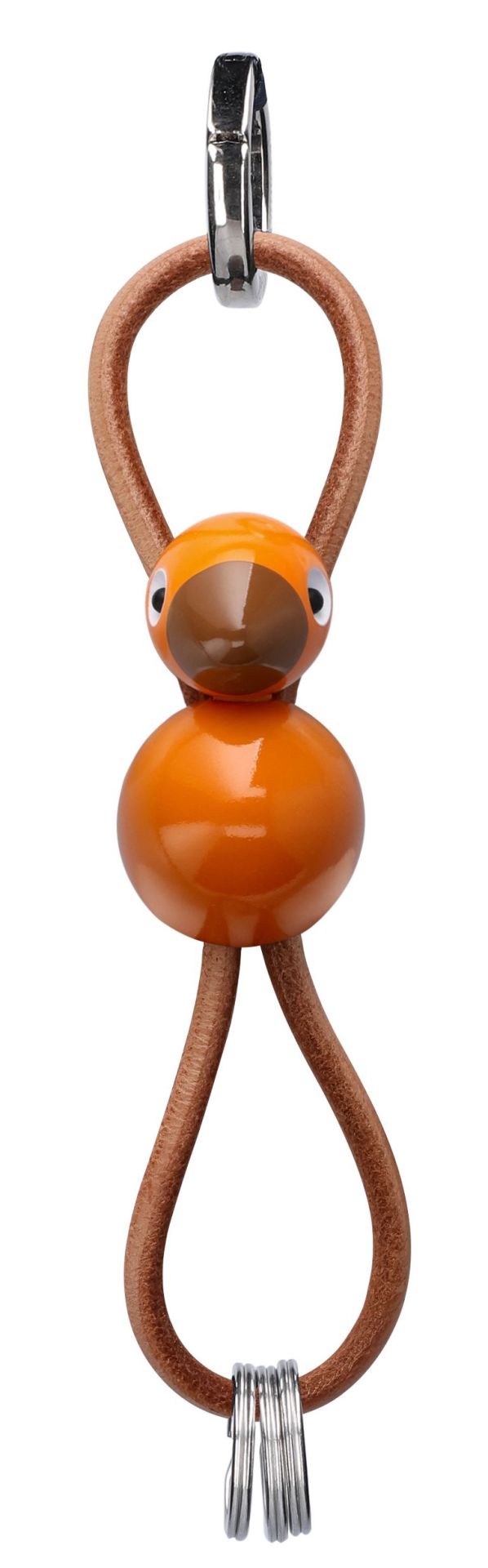 Vogel Rot/Orange Schlüsselanhänger silberfarbenes Metall mit Naturleder Kay Bojesen