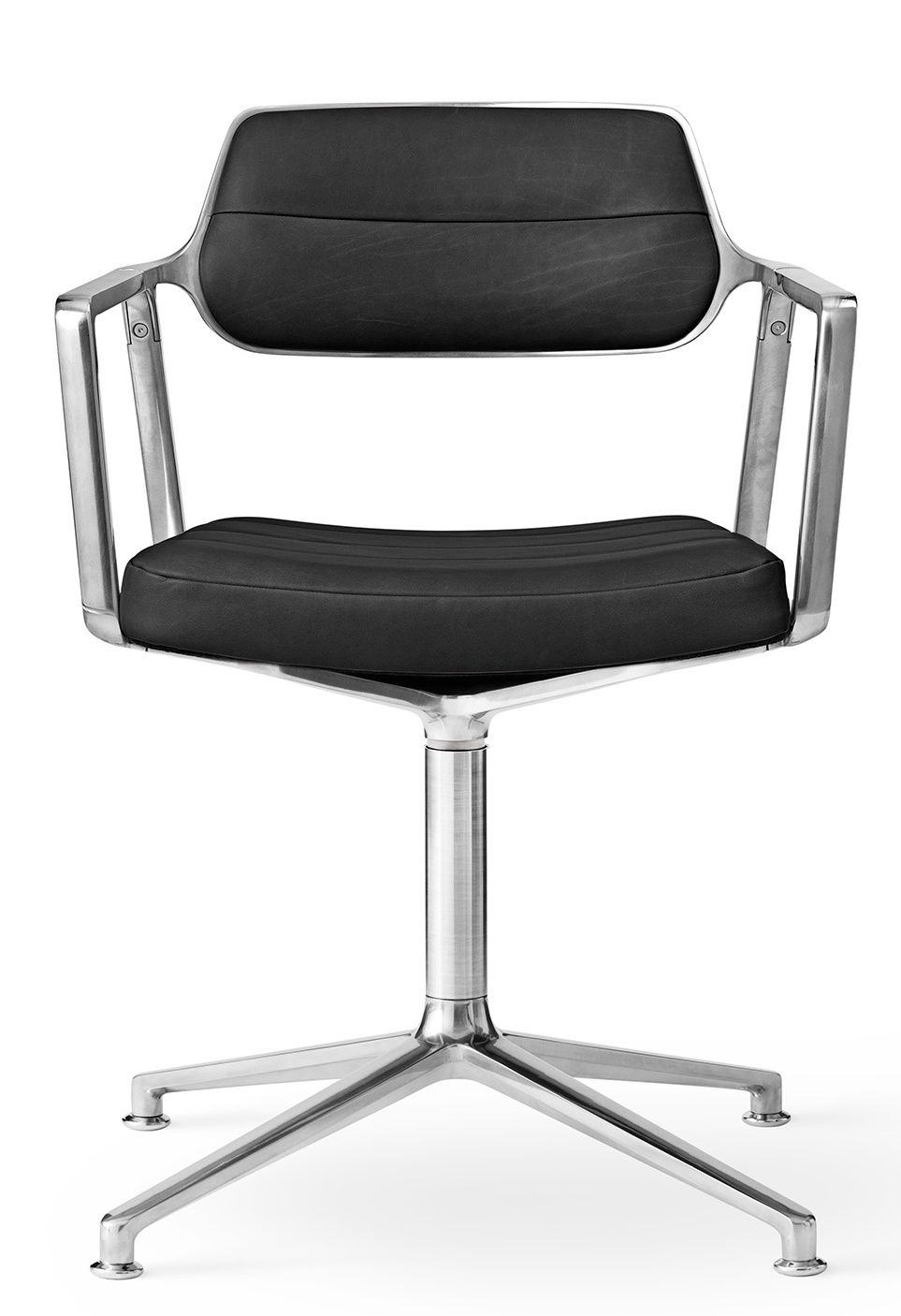 VIPP453 Swivel Chair Stuhl mit Gleitern schwarzes Leder / polierter Alurahmen Vipp