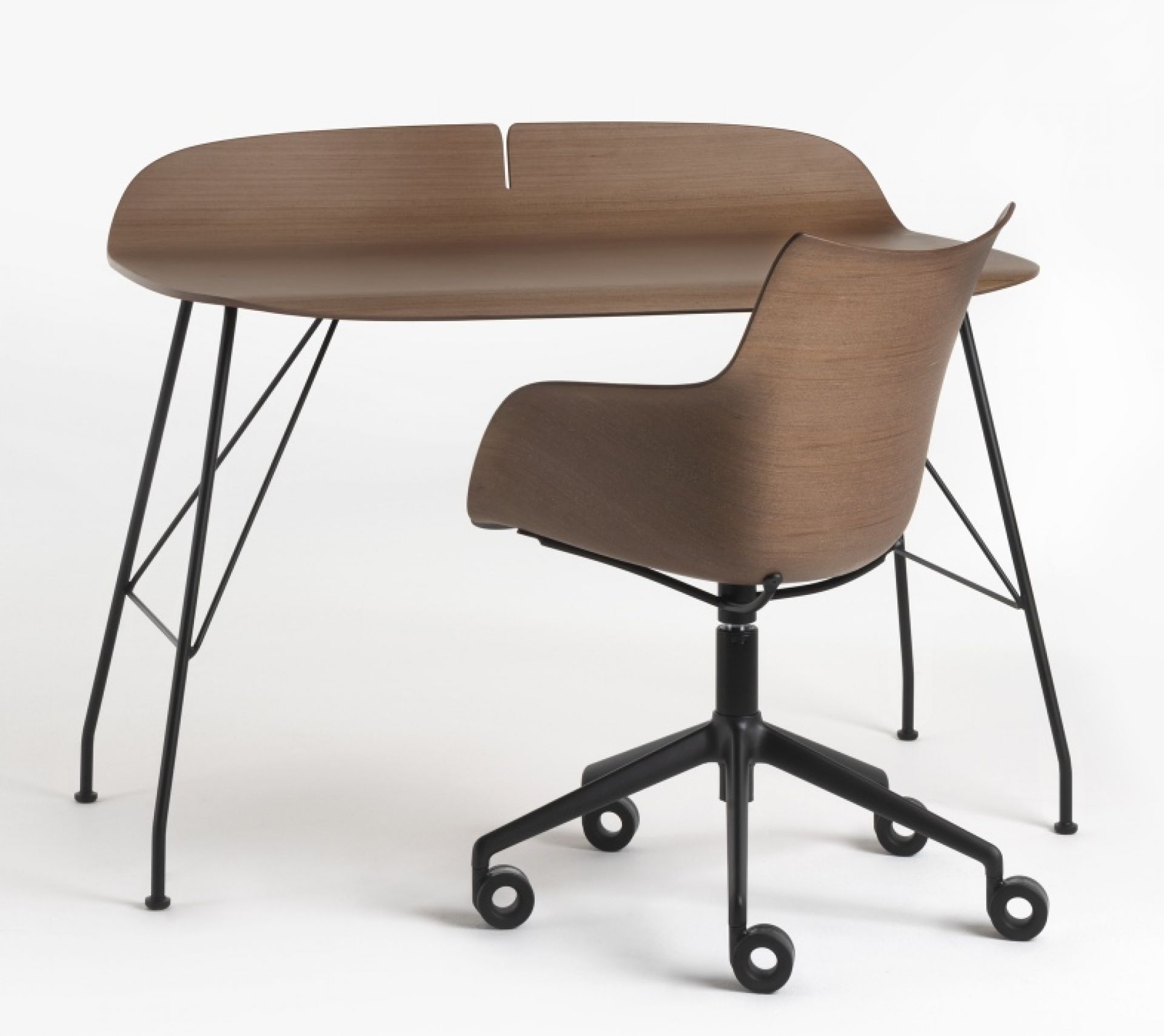 Earl of Wood Schreibtisch Kartell Stahl schwarz lackiert / Dunkles Holz
