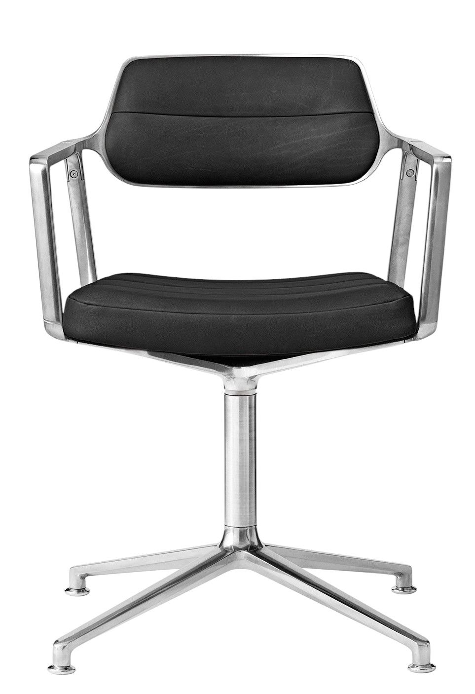 VIPP453 Swivel Chair Stuhl mit Gleitern schwarzes Leder / polierter Alurahmen Vipp