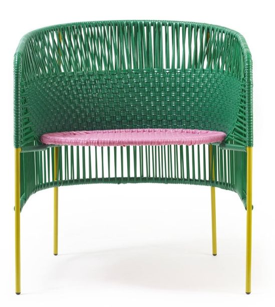 Caribe Lounge Chair Sessel Outdoor ames Smaragdgrün / Kaugummirosa / Currygelb