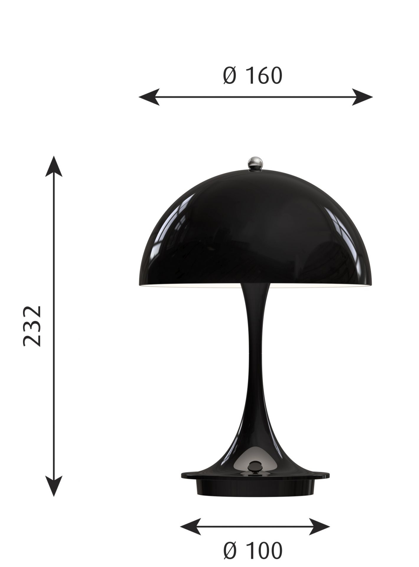 Panthella 160 Portable Akku LED-Tischleuchte Indoor/Outdoor Louis Poulsen Stahl Schwarz EINZELSTÜCK