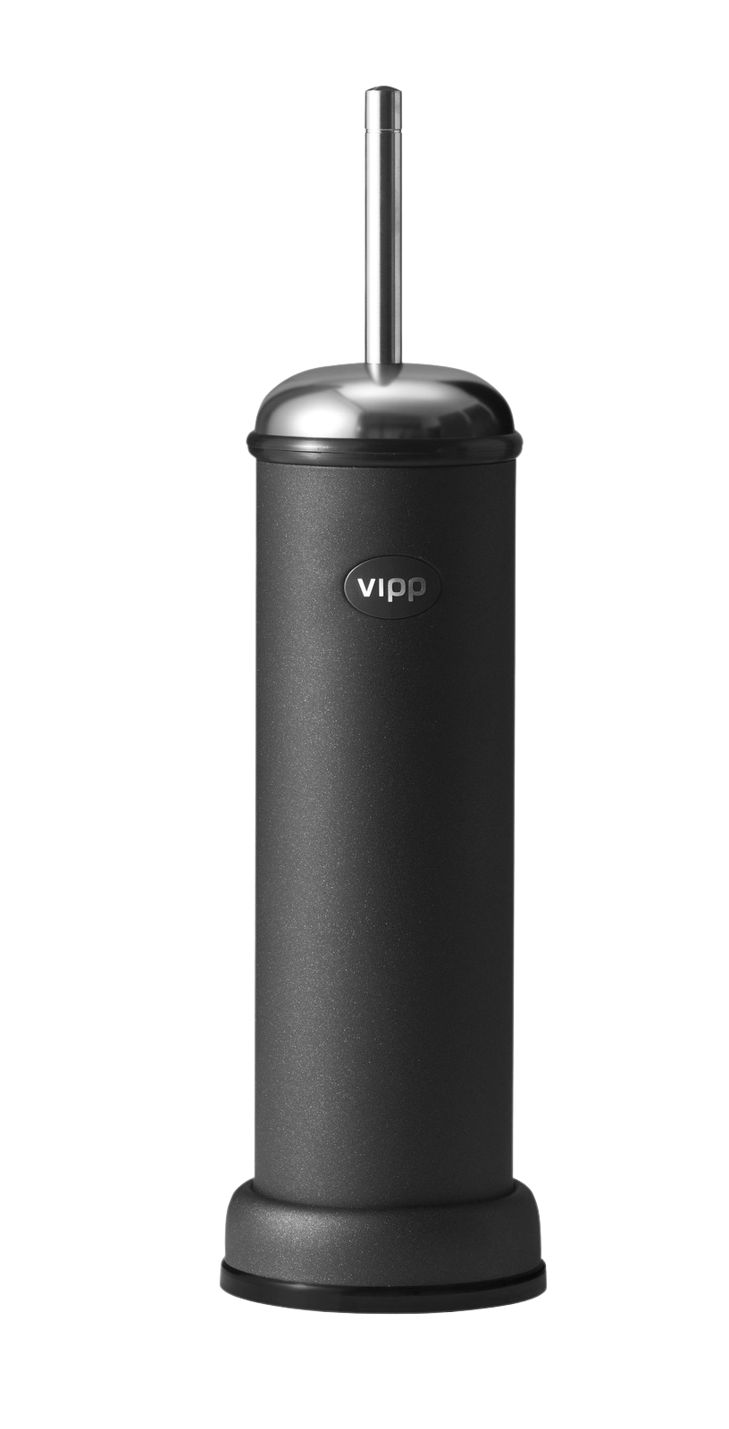 Schwarze Vipp WC-Bürste mit Edelstahl-Griff und Behälter, moderne Badaccessoires für stilvolle Badezimmer.