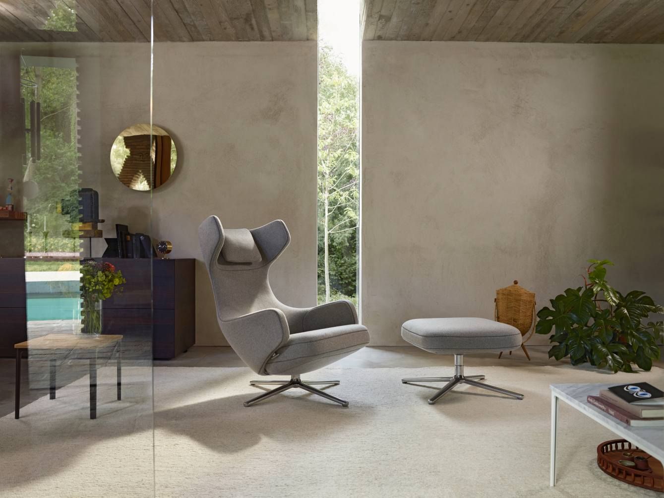 Grand Repos Sessel  + Ottoman Vitra Poliert Dumet Kiesel Melange