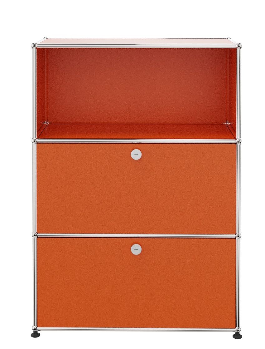 USM Haller Highboard mit 2 Klappen und 1 Fach offen-reinorange