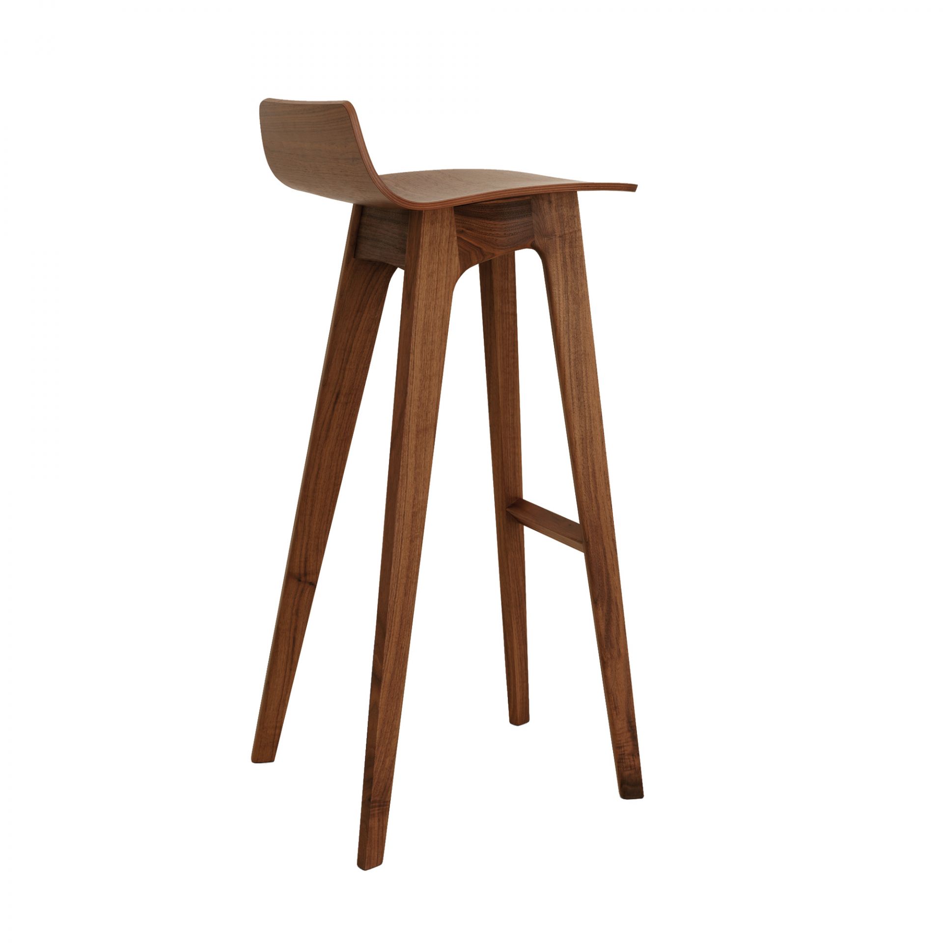 Morph Barhocker aus Nussbaumholz, Sitzhöhe 80 cm, modernes Design für Küche oder Bar.