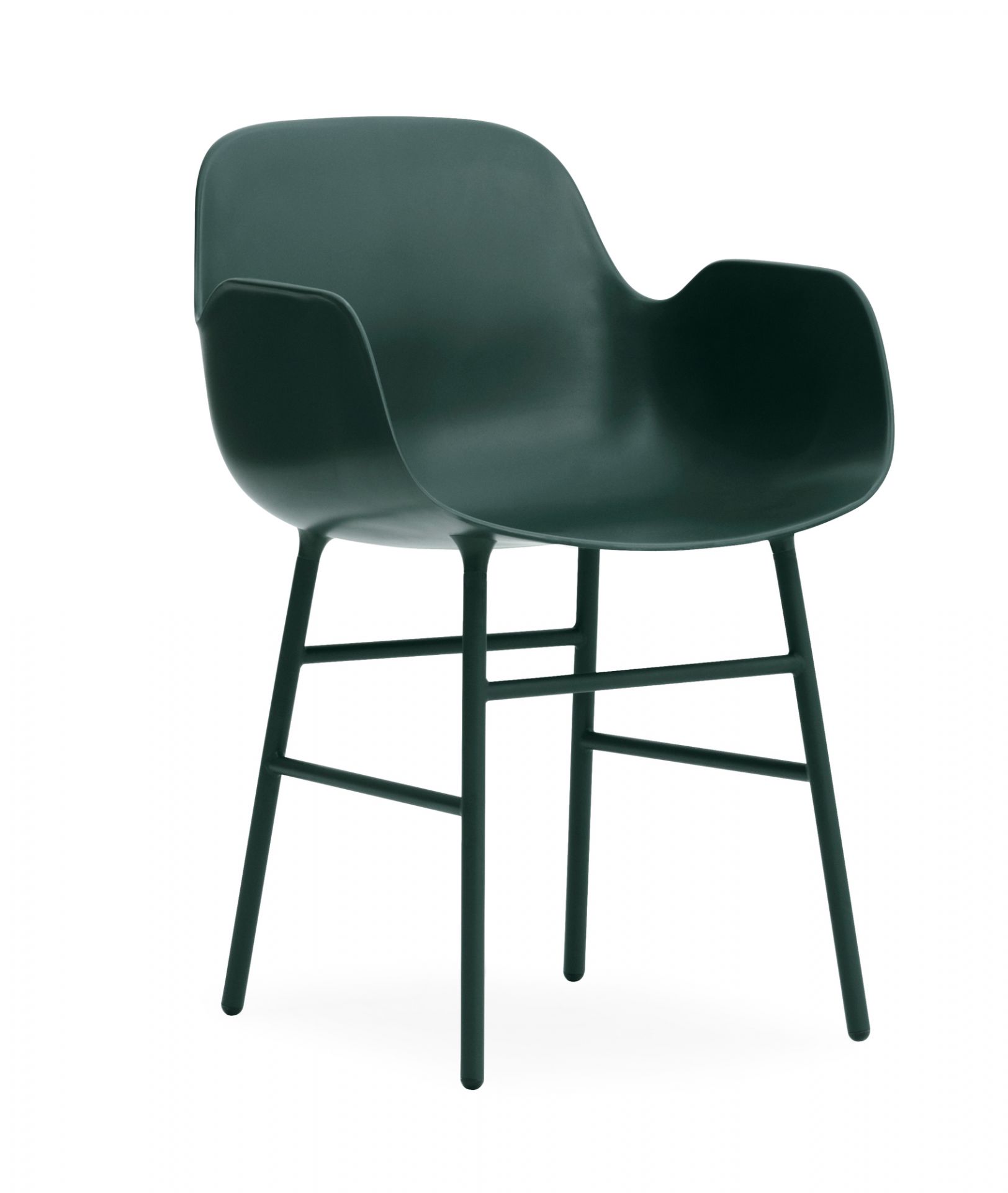 Grüner Form Armchair von Normann Copenhagen mit Stahlbeinen, moderner Lehnstuhl für Wohnzimmer und Büro.