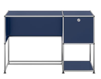 USM Haller Schreibtisch Stahlblau QUICK SHIP USM Haller Schreibtisch in Stahlblau mit Ablage und Schublade, modernes Design für Büro und Arbeitszimmer.