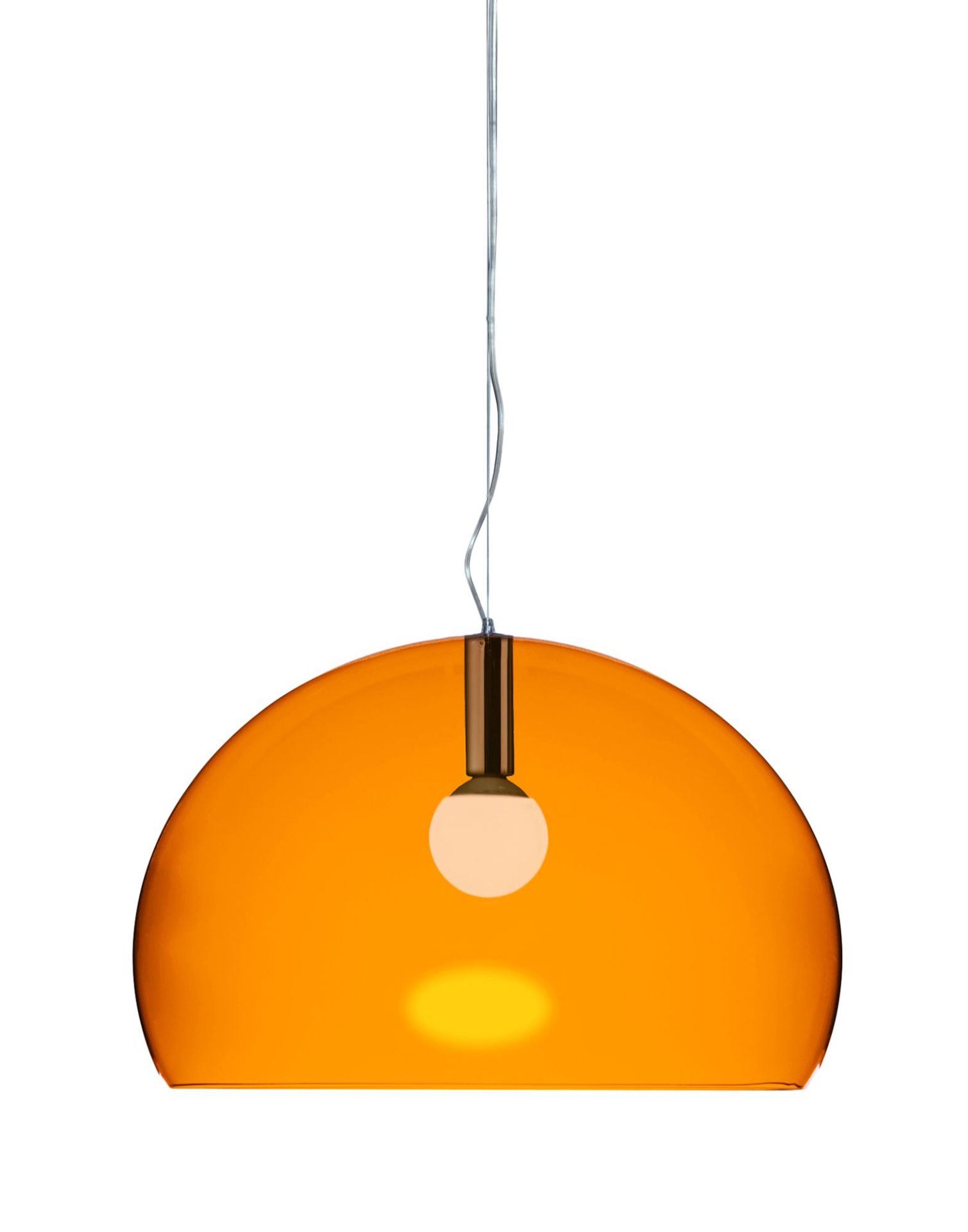 Orangefarbene Big Fly FL/Y Pendelleuchte von Kartell, moderne Hängelampe für Wohnzimmer und Esszimmer.