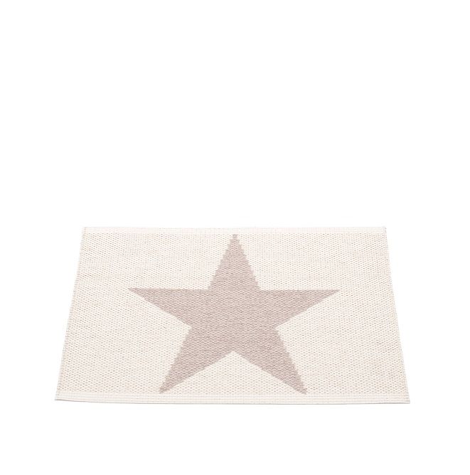 Viggo One Pappelina Kunststoffteppich 70x50 cm in Pale Rosa mit großem Sternmuster, ideal für drinnen.