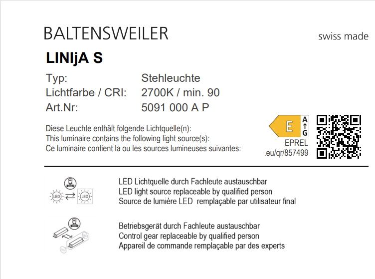 LINIjA S Stehleuchte Baltensweiler