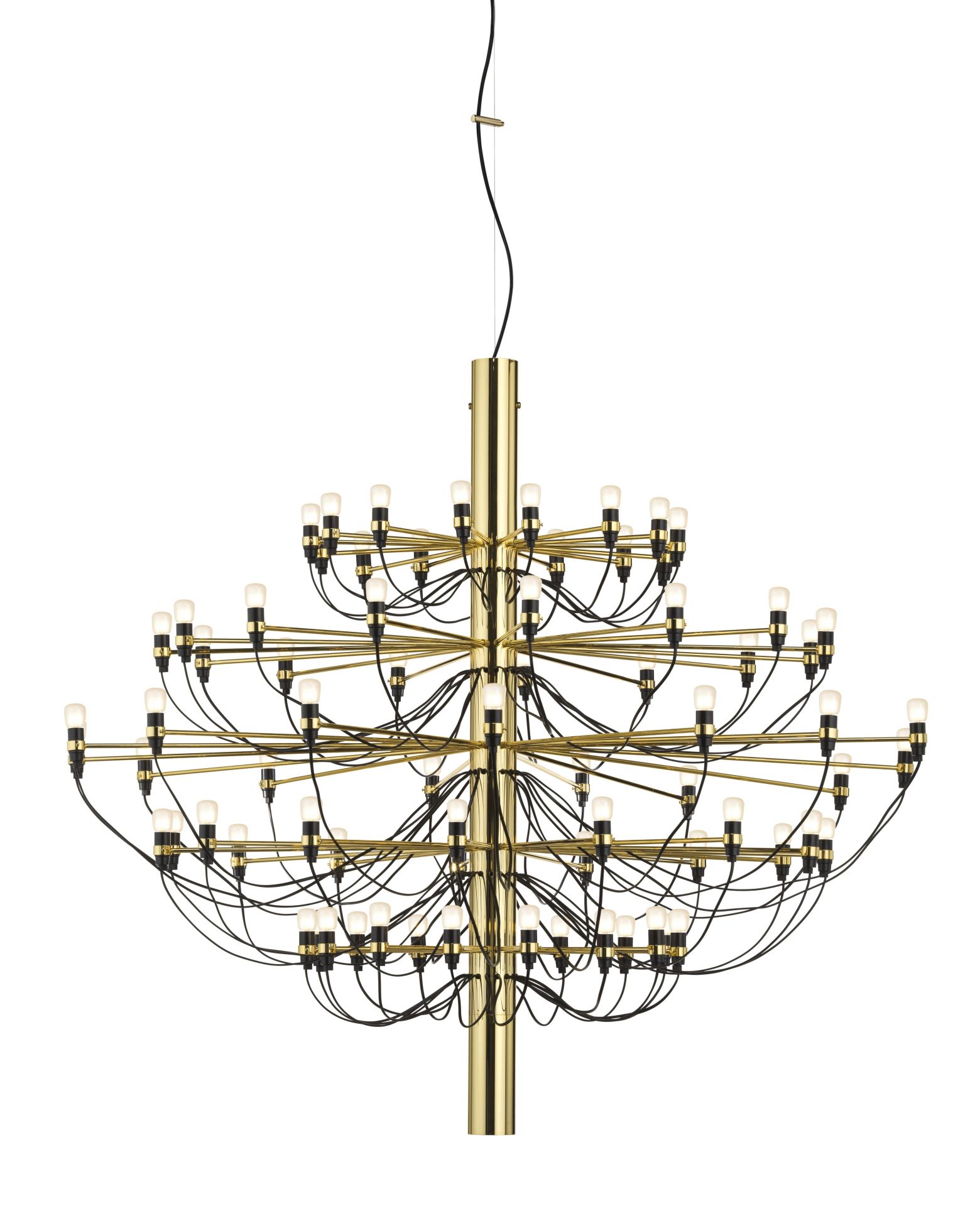 Flos 2097/75 Kronleuchter aus Messing mit 75 mattierten Glühbirnen, modernes Design für Wohnräume.