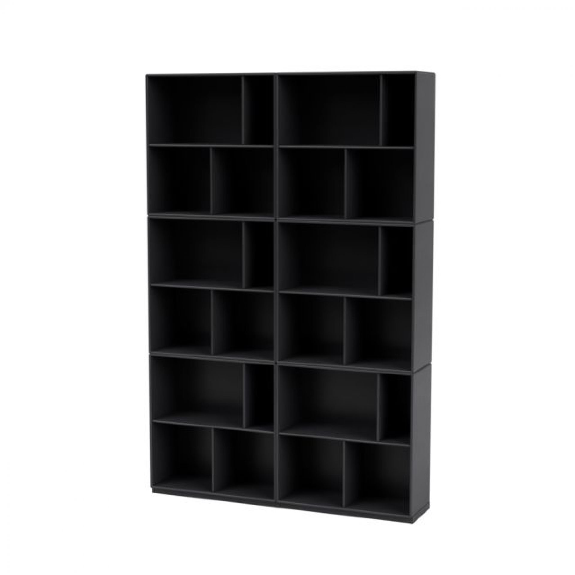 Schwarzes Montana Bücherregal READ mit vielen Fächern, ideal für Bücher und Dekoration.