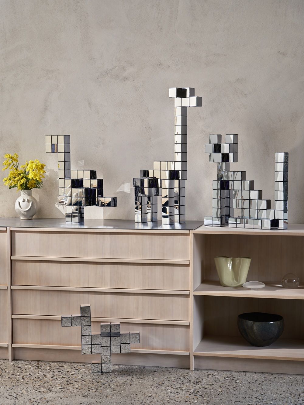 Panton Cubes Flamingo Chrom Skulptur / Tierfigur Vitra