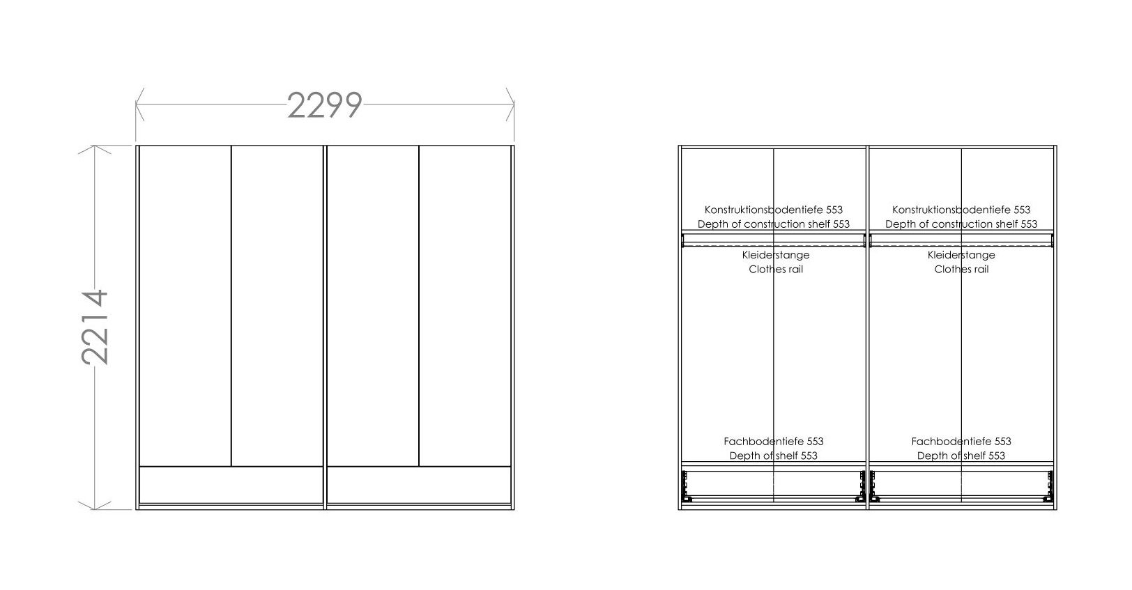 MODULAR PLUS Schrank Kombination Doppelschrank mit 2 Schubkästen Müller Möbelwerkstätten